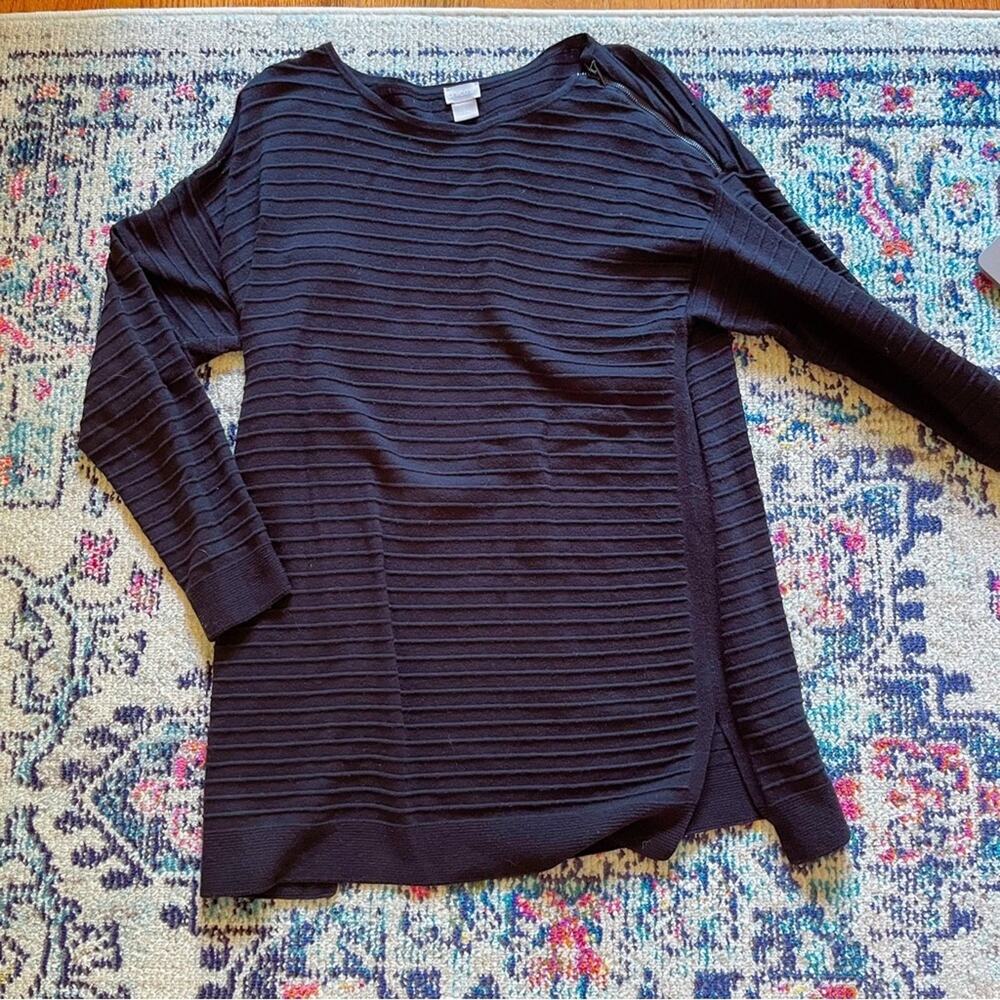 Chico's Black Boat Neck Zipper Accent Tunic Top Size 2 Large